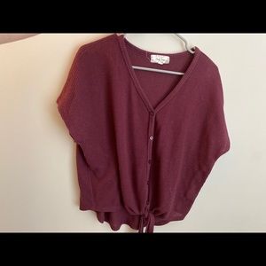 Pink rose button tie tee